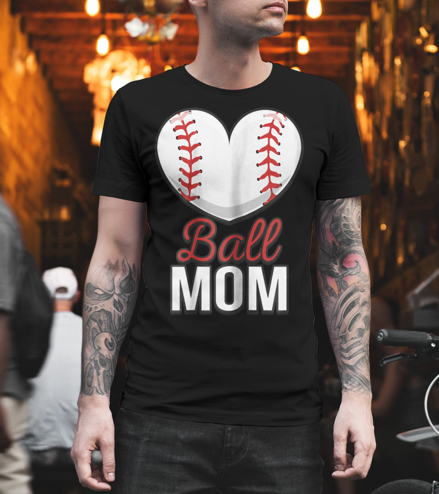 Ball Mom Heart Baseball Softball Mom T-Shirt