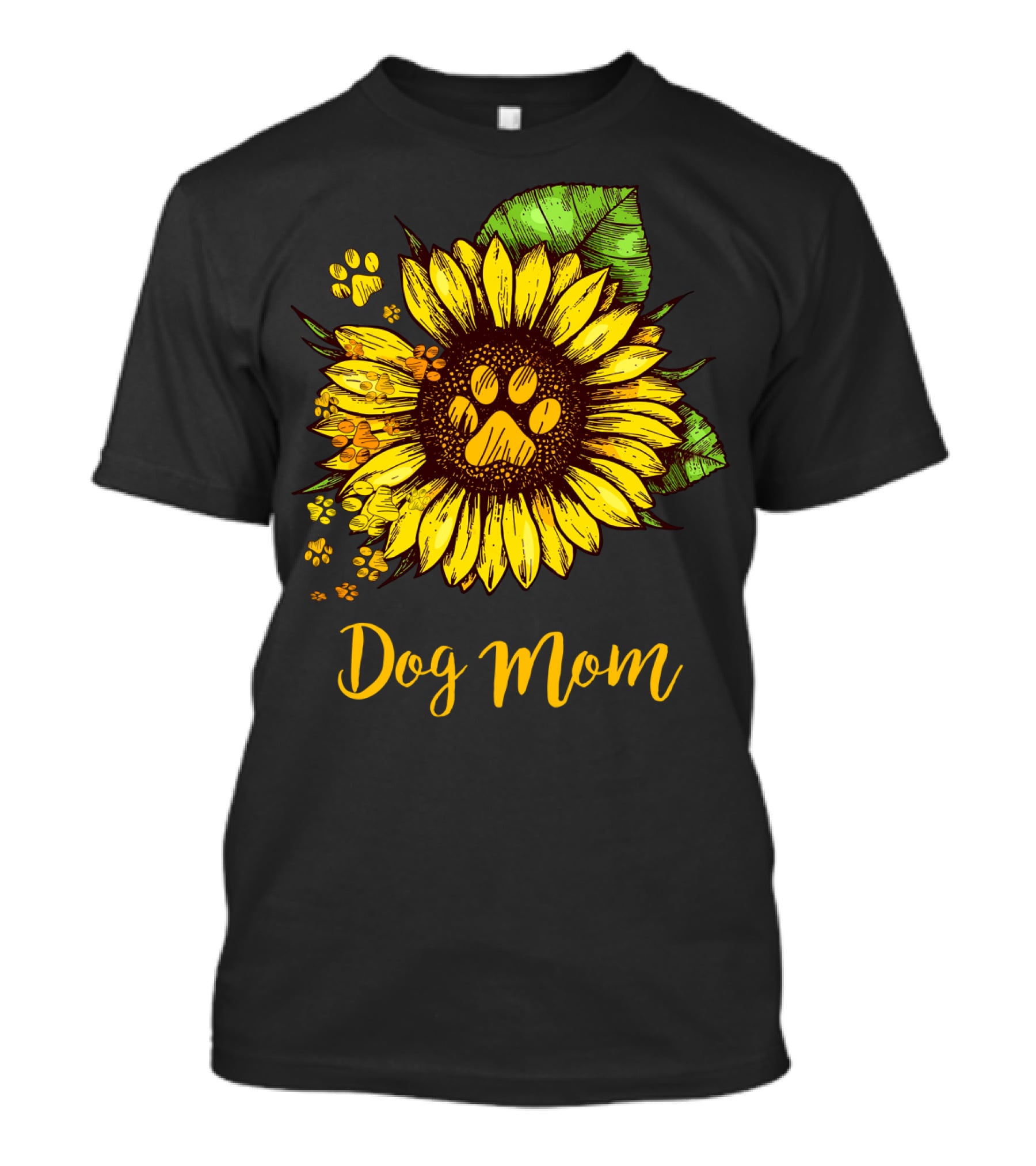 Dog Mom Sunflower With Dog Paw Prints T-Shirt