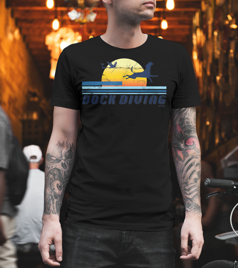 Dock Diving Jumping Dog Mom Dad Retro Sunset T-Shirt
