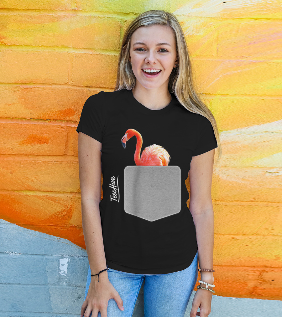 TeesHive Funny Flamingo Pocket Flamingo Mom Cute Flamingo Lover T-Shirt