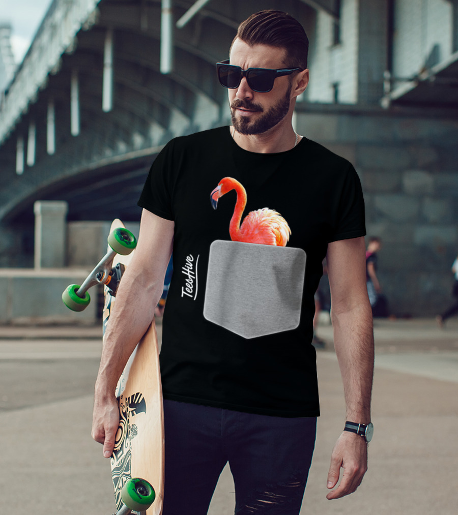 TeesHive Funny Flamingo Pocket Flamingo Mom Cute Flamingo Lover T-Shirt