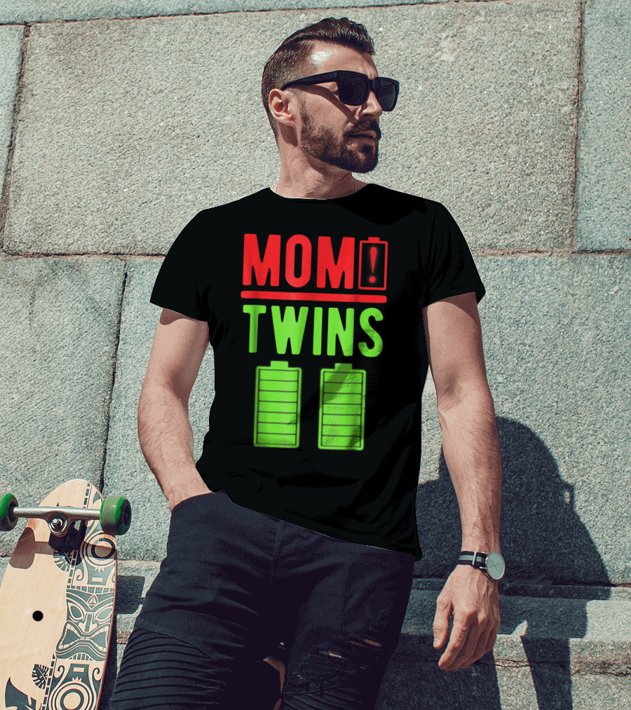 Mom Twins Battery Life Depleted Funny Twins Mom T-Shirt