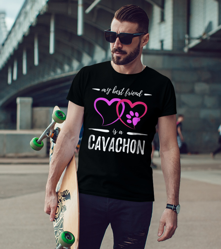 My Best Friend Is A Cavachon Dog Mom Funny Hearts Pawprint T-Shirt