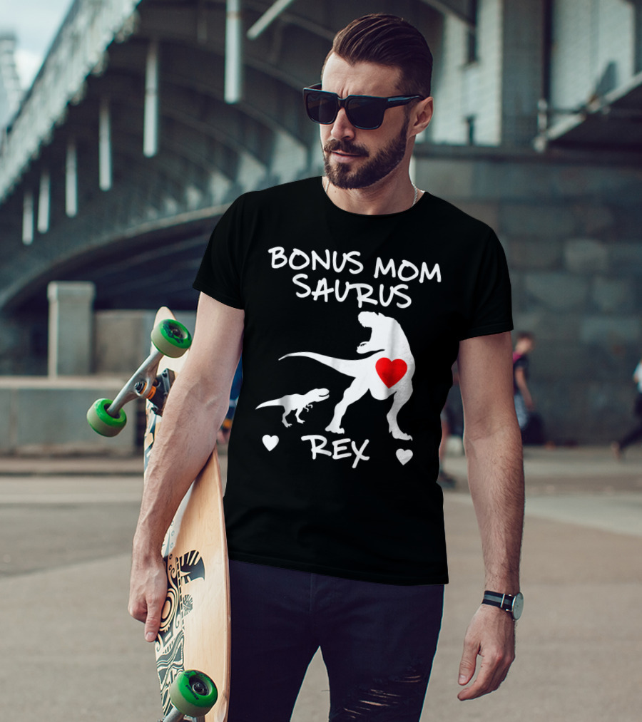 Bonus Mom Saurus Rex Dinosaur Hearts T-Shirt