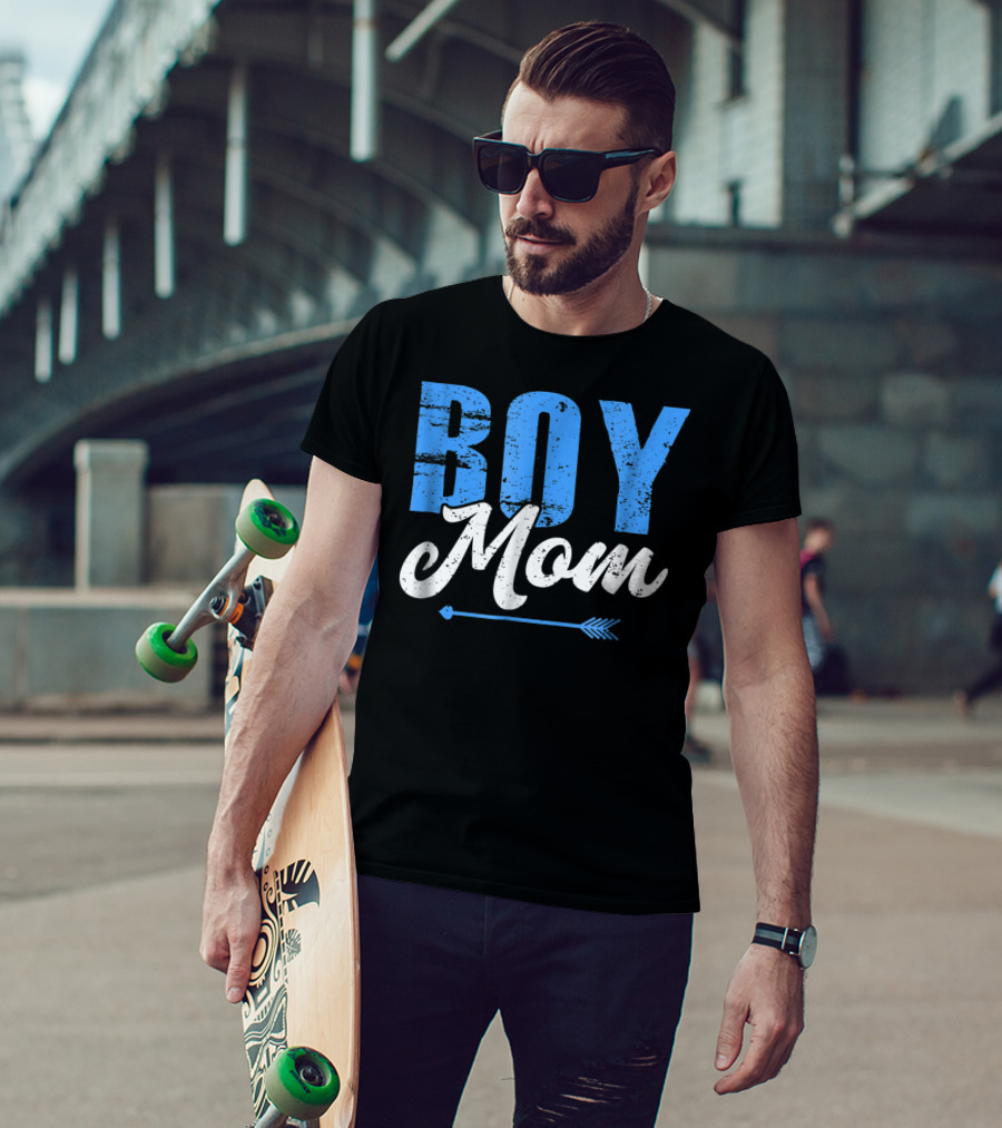 Boy Mom Bold Blue Lettering With Arrow T-Shirt