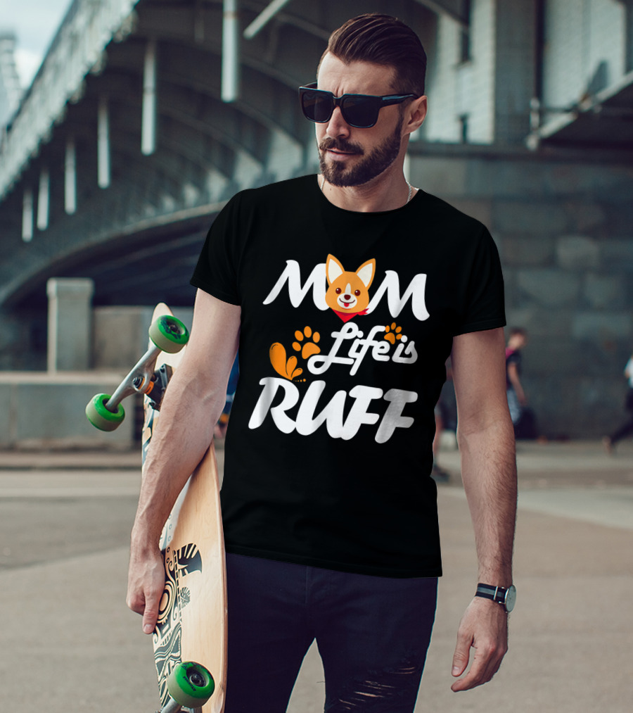 MOM Life Is Ruff Dog Paw Print Funny Animal Mom T-Shirt