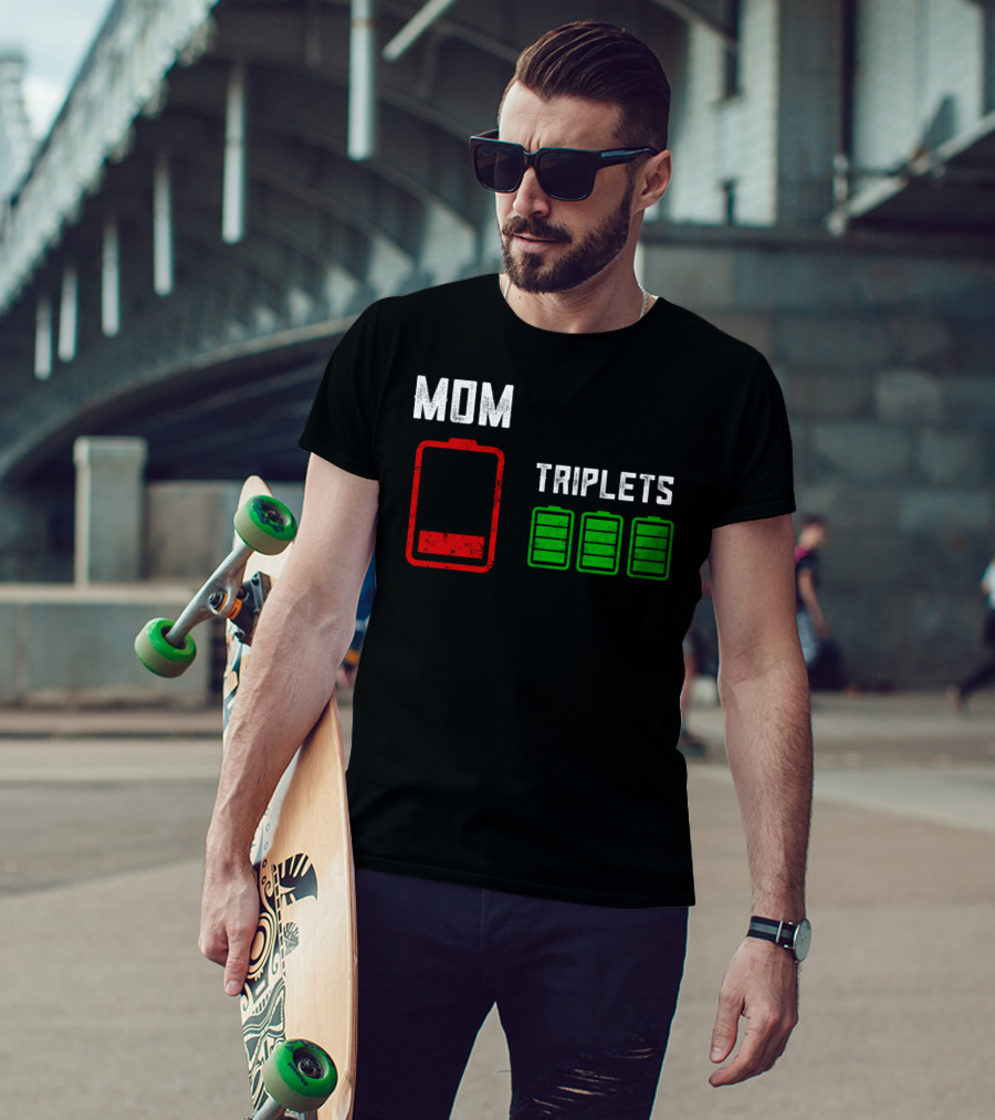 Mom Battery Depleted Triplets Full Charged T-Shirt