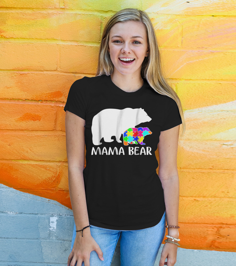 Mama Bear Puzzle Piece Autism Awareness Mother7 T-Shirt