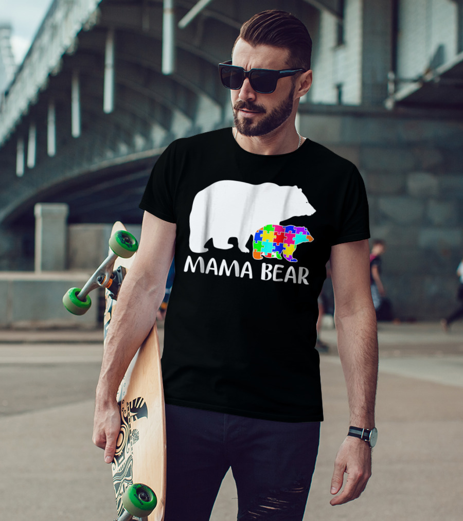 Mama Bear Puzzle Piece Autism Awareness Mother7 T-Shirt