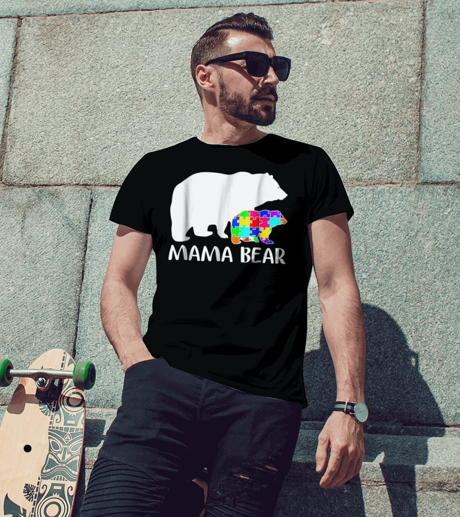Mama Bear Puzzle Piece Autism Awareness Mother7 T-Shirt