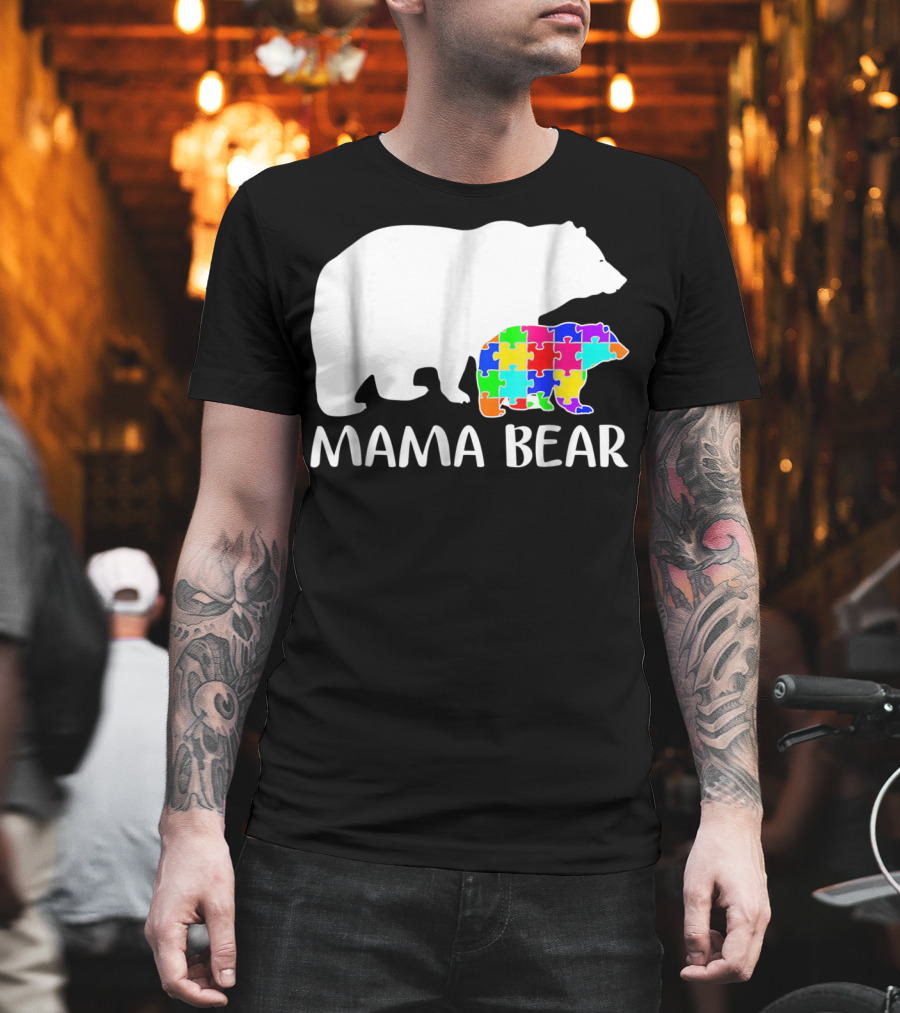 Mama Bear Puzzle Piece Autism Awareness Mother7 T-Shirt