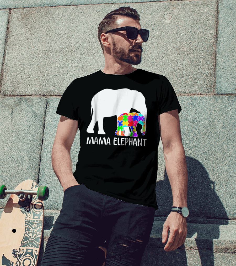 Mama Elephant Autism Awareness Puzzle Elephant Mother T-Shirt