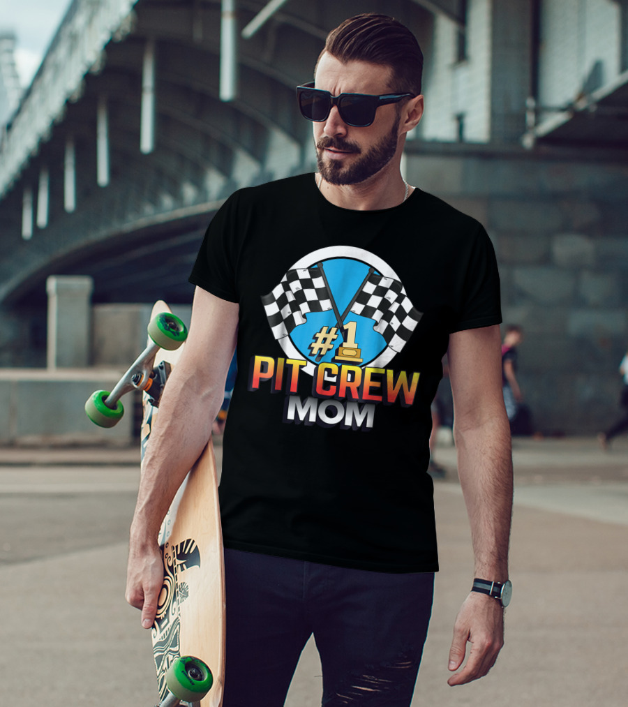 1 Pit Crew Mom Racing Flag T-Shirt