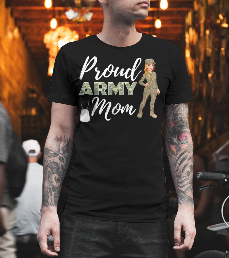 Proud Army Mom with Camouflage Soldier T-Shirt
