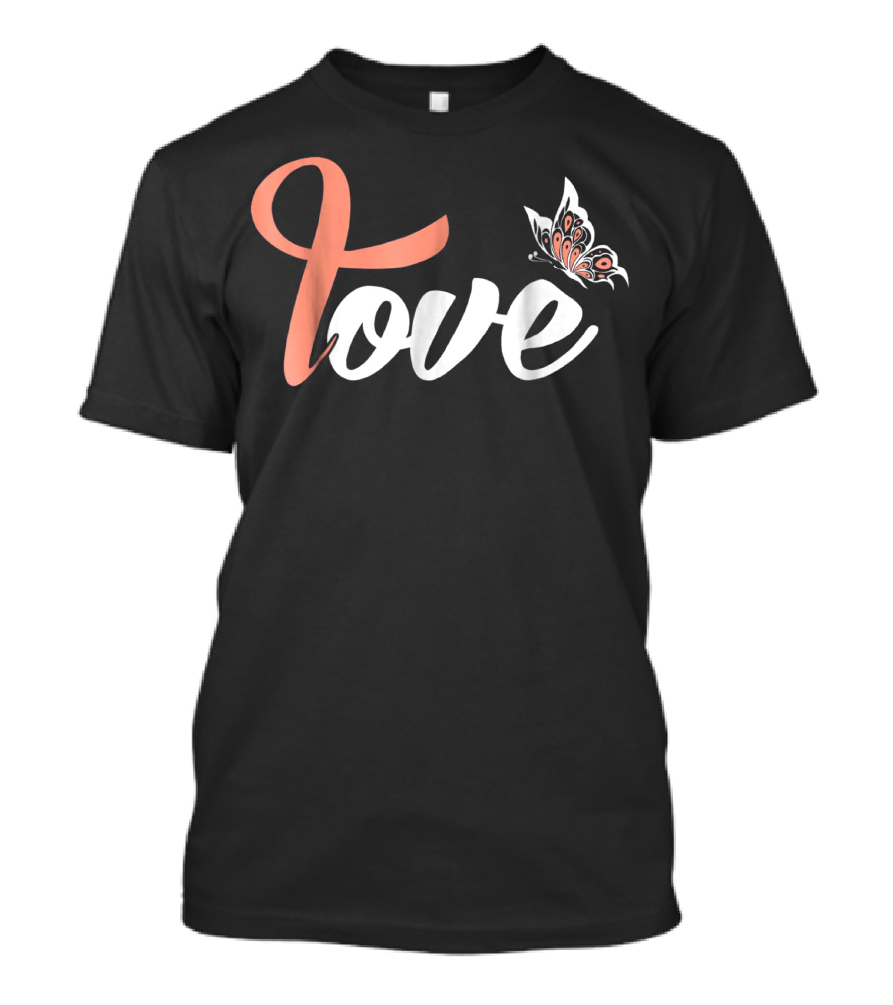 Uterine Cancer Awareness Love Peach Ribbon Butterfly Mom Wife T-Shirt