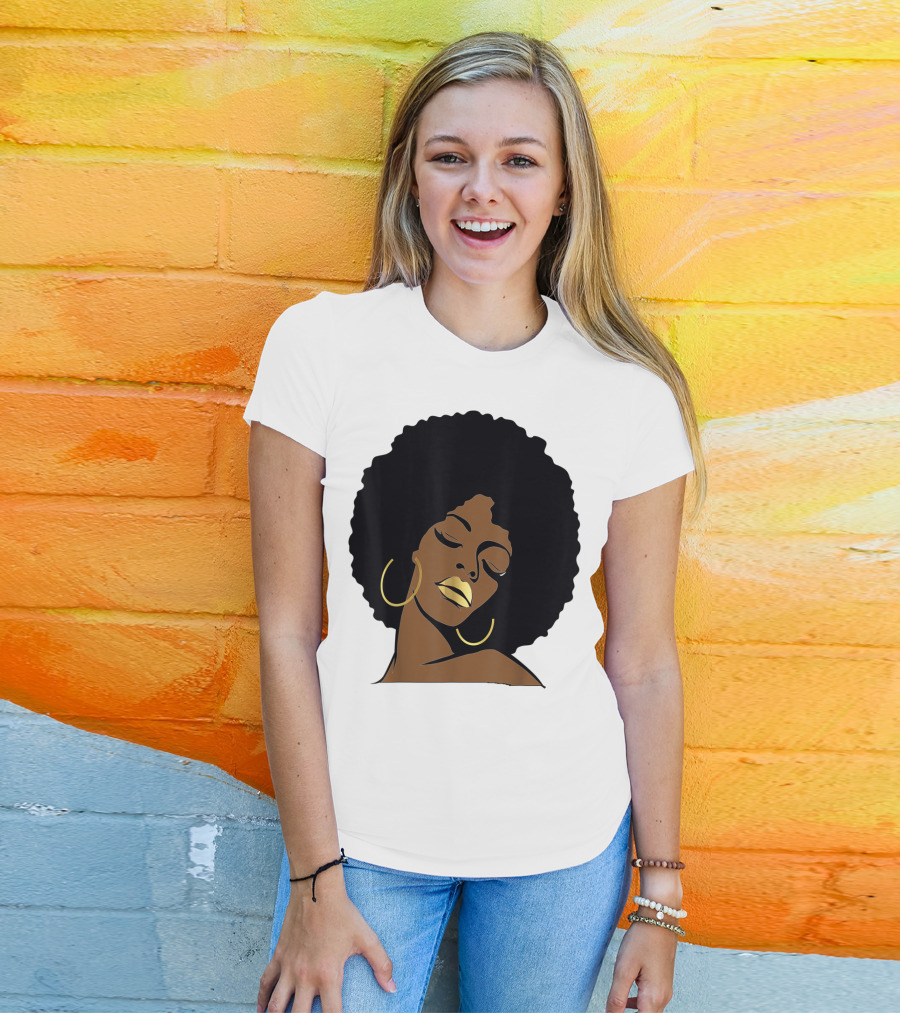 Black Girl Magic Afro Diva Gold Lips Melanin Mom Wife37 Bold Gold Accents T-Shirt