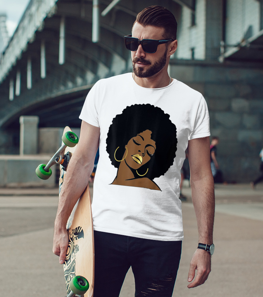 Black Girl Magic Afro Diva Gold Lips Melanin Mom Wife37 Bold Gold Accents T-Shirt