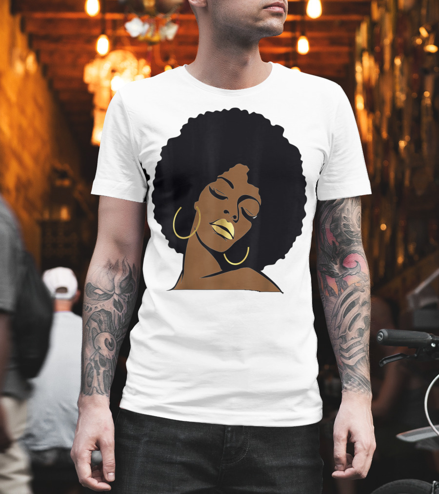 Black Girl Magic Afro Diva Gold Lips Melanin Mom Wife37 Bold Gold Accents T-Shirt