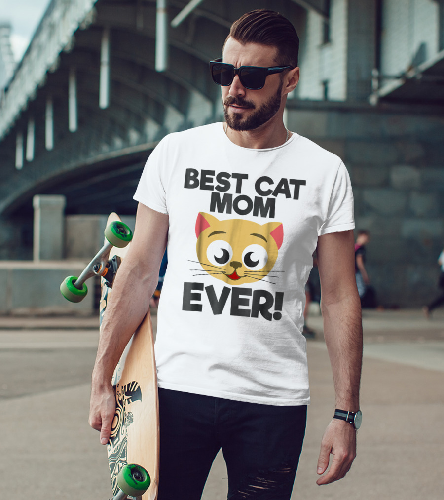 Best Cat Mom Ever Cute Cartoon Cat Face T-Shirt