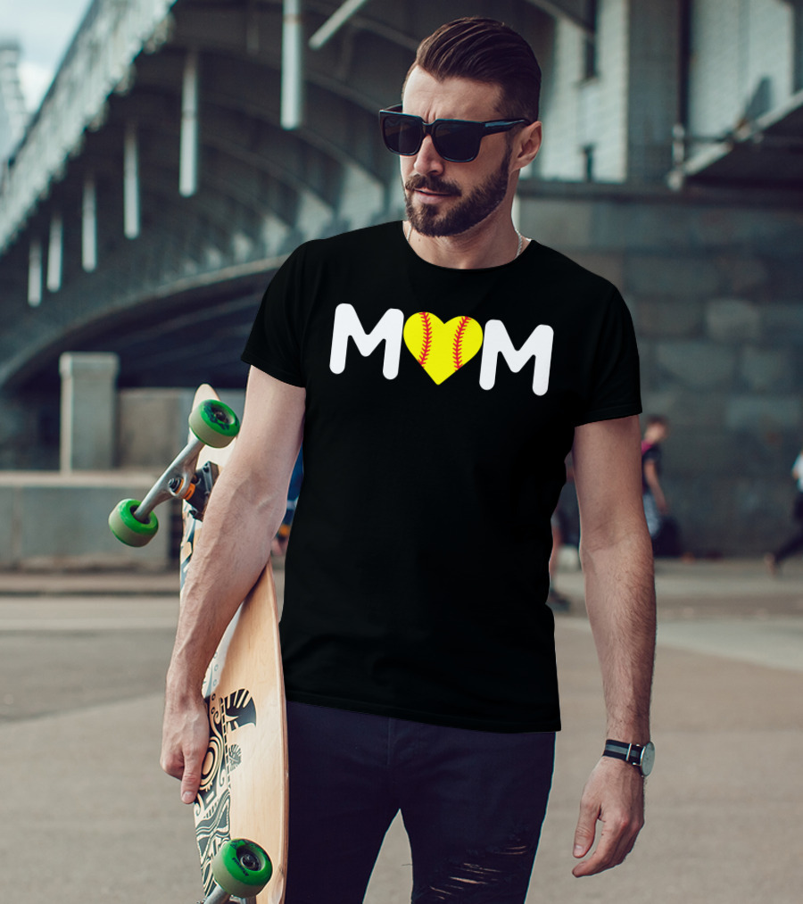 MOM Heart Baseball Stitch Love T-Shirt