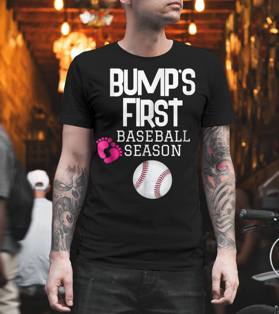Bump's First Baseball Season New Mom to Be with Baby Footprints and Baseball T-Shirt