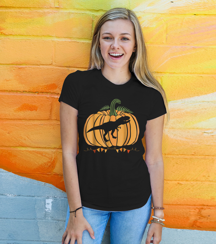 Dinosaur Inside Pumpkin Halloween Dad Mom63 T-Shirt