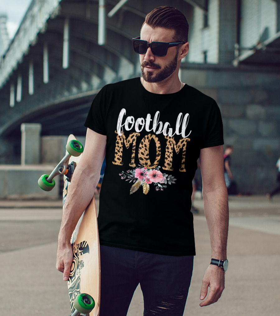 Football Mom Boho Leopard Floral T-Shirt