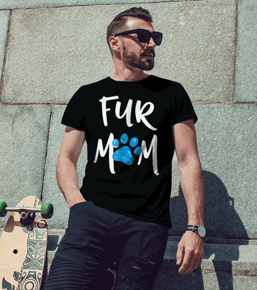 Fur Mom Blue Marble Paw Print Dog Cat Lover T-Shirt