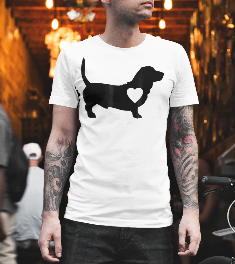 Basset Love Heart Silhouette Dog Idea Dog T-Shirt