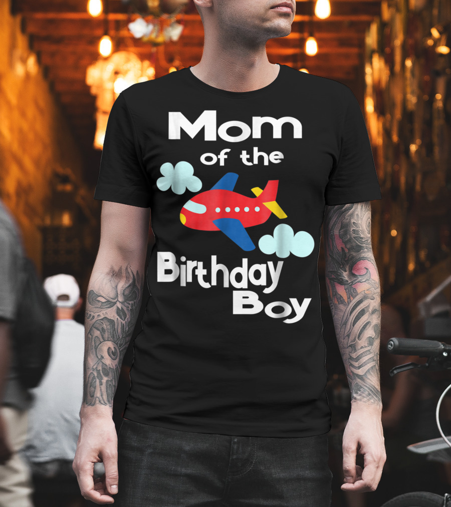 Mom of the Birthday Boy Airplane Clouds T-Shirt