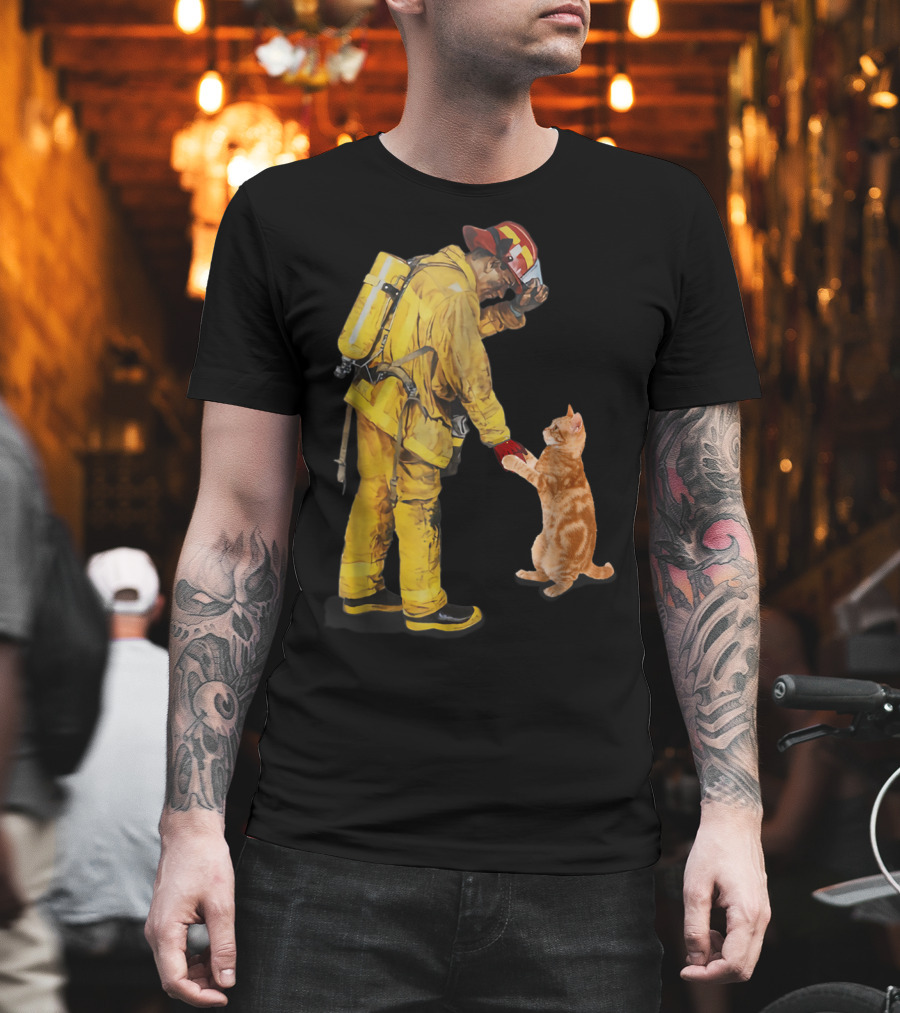 Cats Shaking Hands With Firefighter Mom T-Shirt