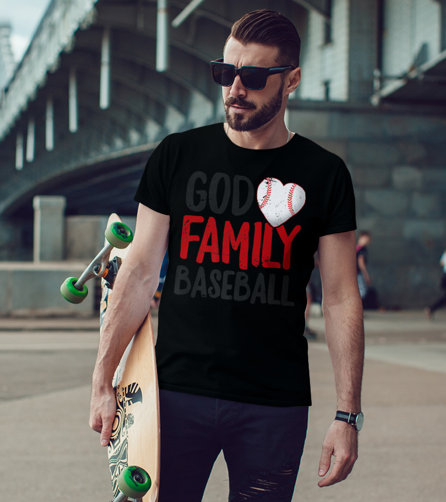 God Family Baseball Mom Mother Dad Father Coach27 Heart Baseball T-Shirt