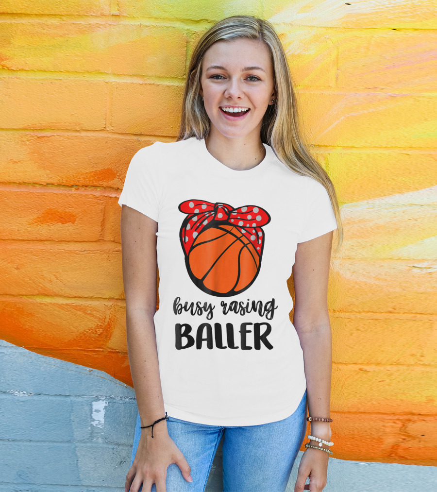 Busy Raising Baller Basketball Bandana Bow T-Shirt