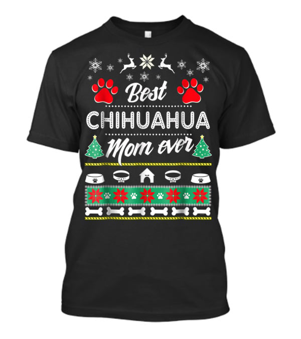 Best Chihuahua Mom Ever Christmas Design With Paw Prints And Festive Icons T-Shirt