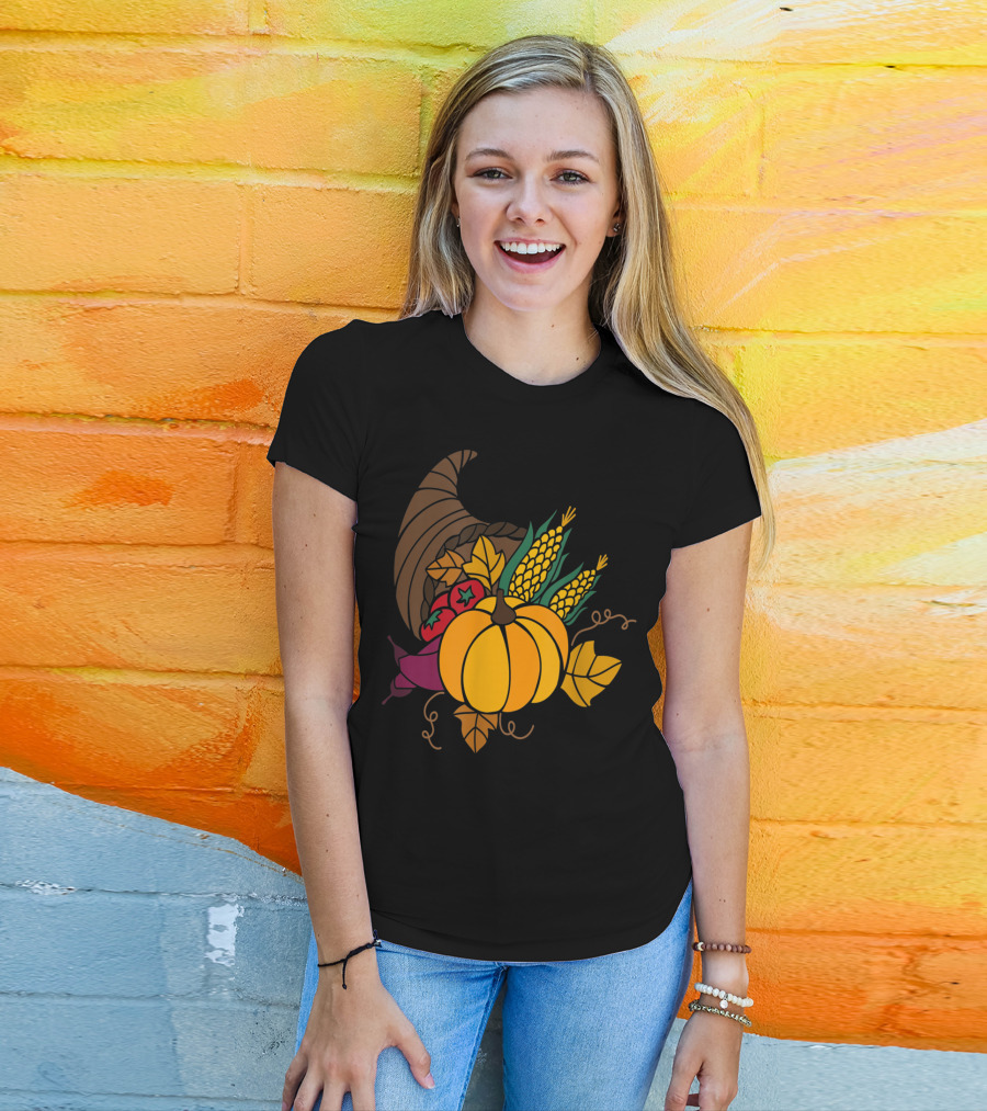 Cornucopia Autumn Harvest Thanksgiving Pumpkin Teacher Mom43 T-Shirt