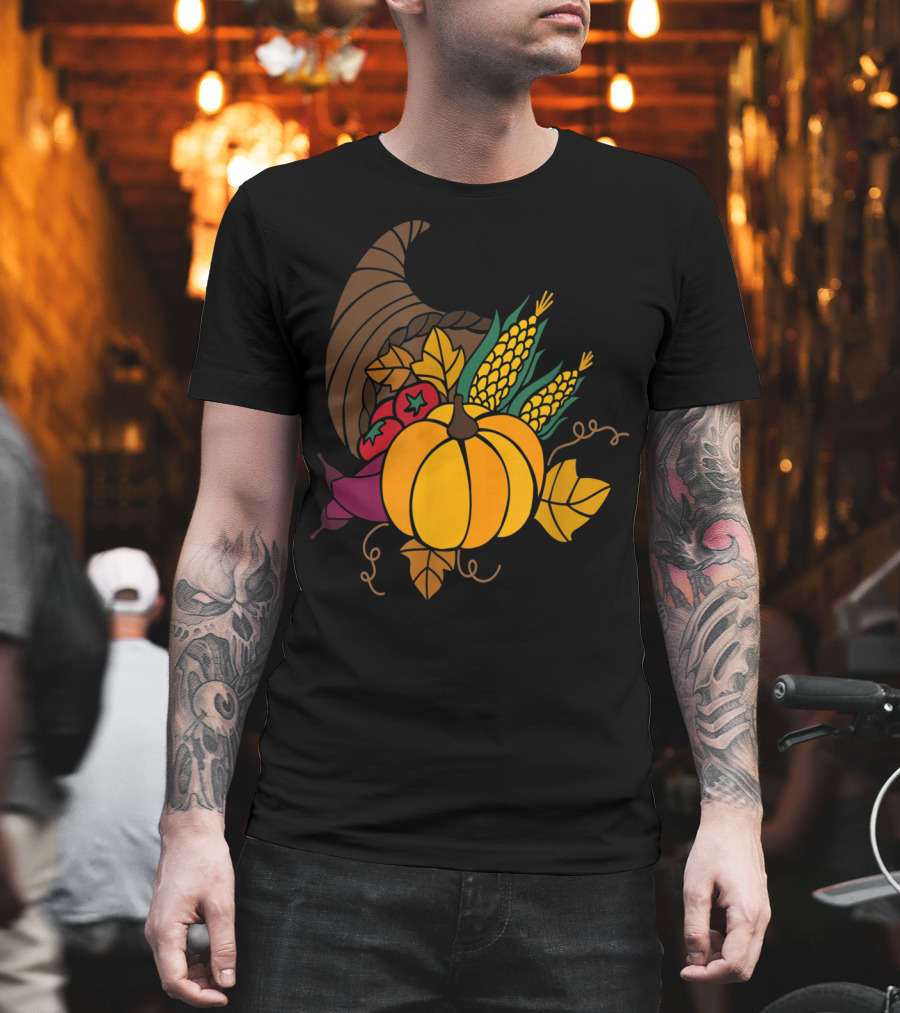 Cornucopia Autumn Harvest Thanksgiving Pumpkin Teacher Mom43 T-Shirt