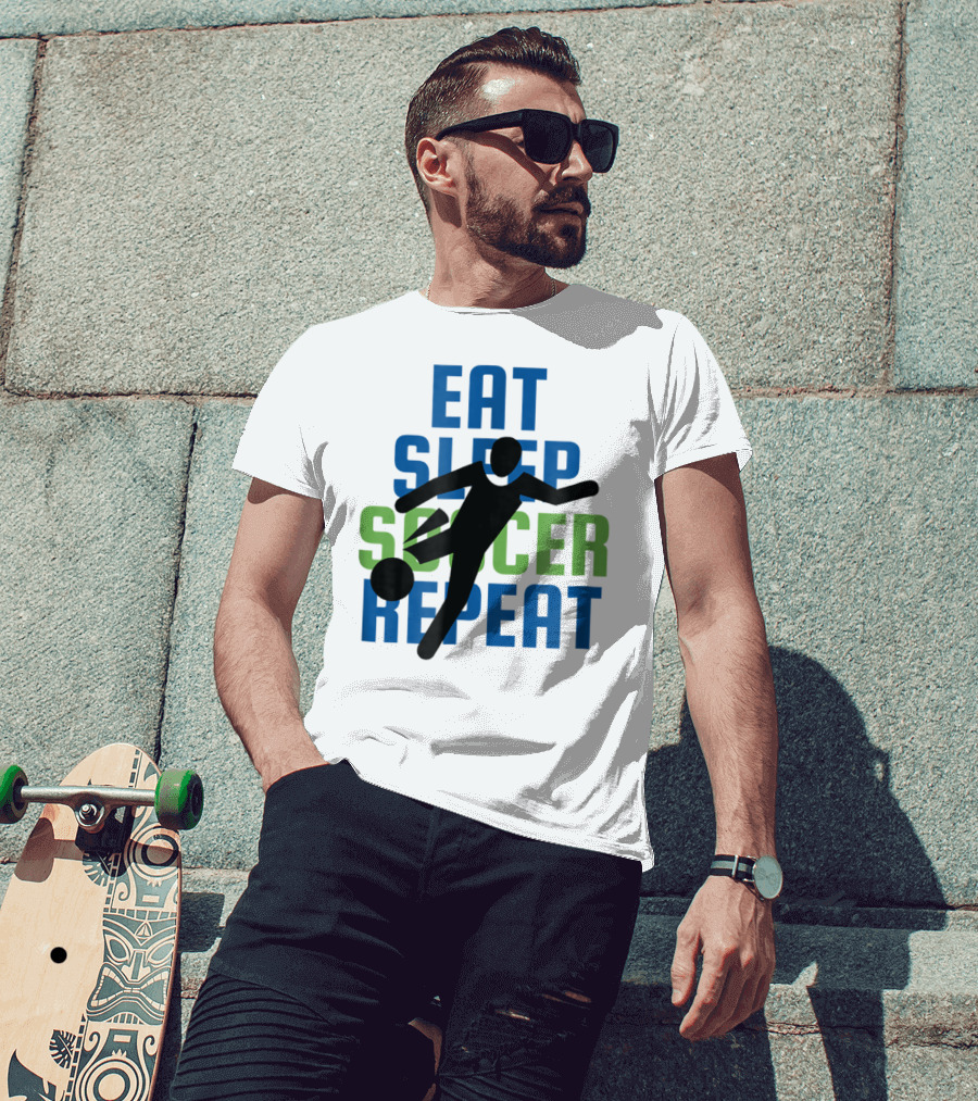 Eat Sleep Soccer Repeat Mom Girl Boy Kids Youth Soccer Player T-Shirt
