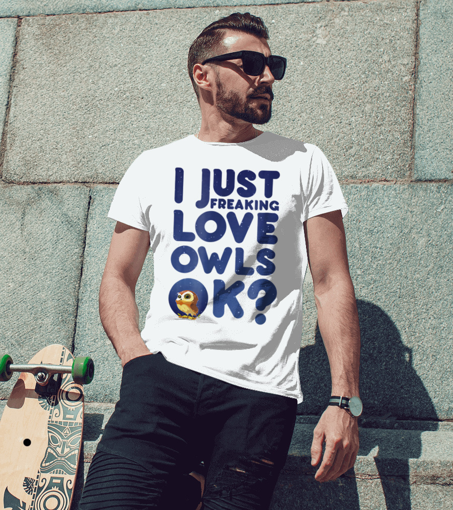 I Just Freaking Love Owls Ok Kawaii Owl Face T-Shirt