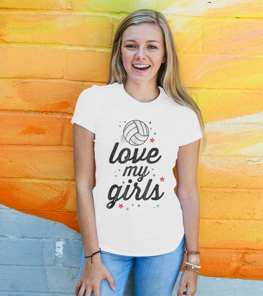 Love My Girls Volleyball Mom Of Player Mother Patriotic Stars And Ball T-Shirt