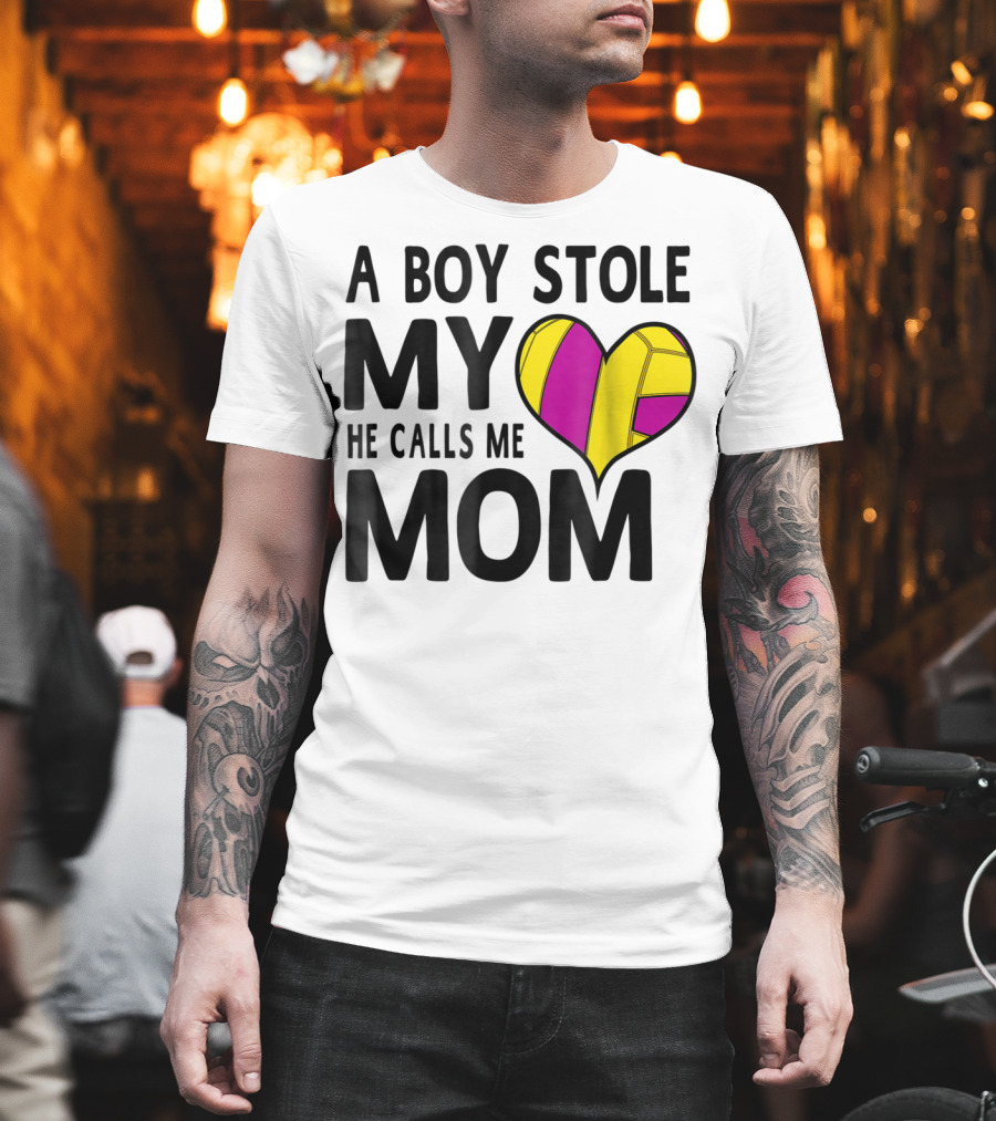 A Boy Stole My Heart He Calls Me Mom Volleyball Heart T-Shirt
