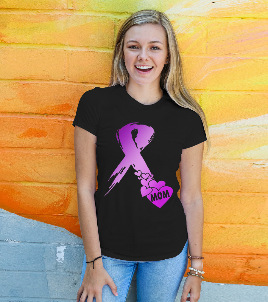 Alzheimers Awareness Mom Purple Ribbon And Hearts T-Shirt