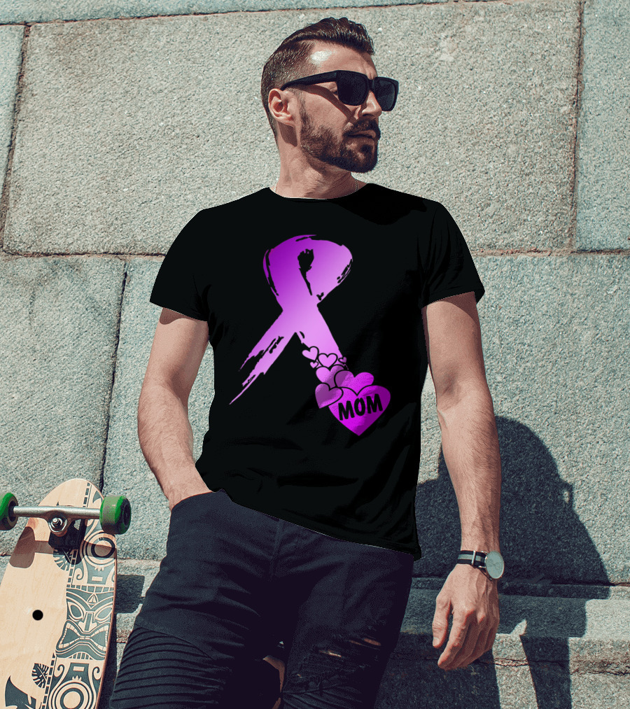 Alzheimers Awareness Mom Purple Ribbon And Hearts T-Shirt