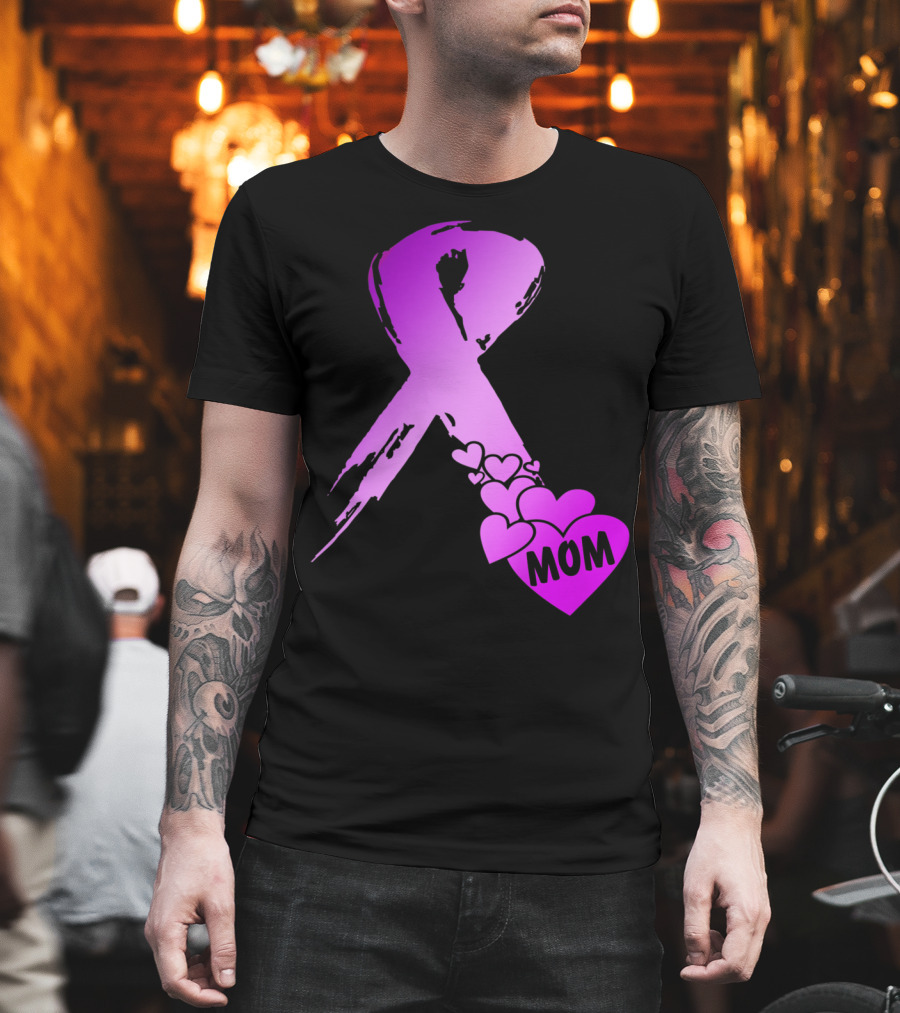 Alzheimers Awareness Mom Purple Ribbon and Hearts T-Shirt
