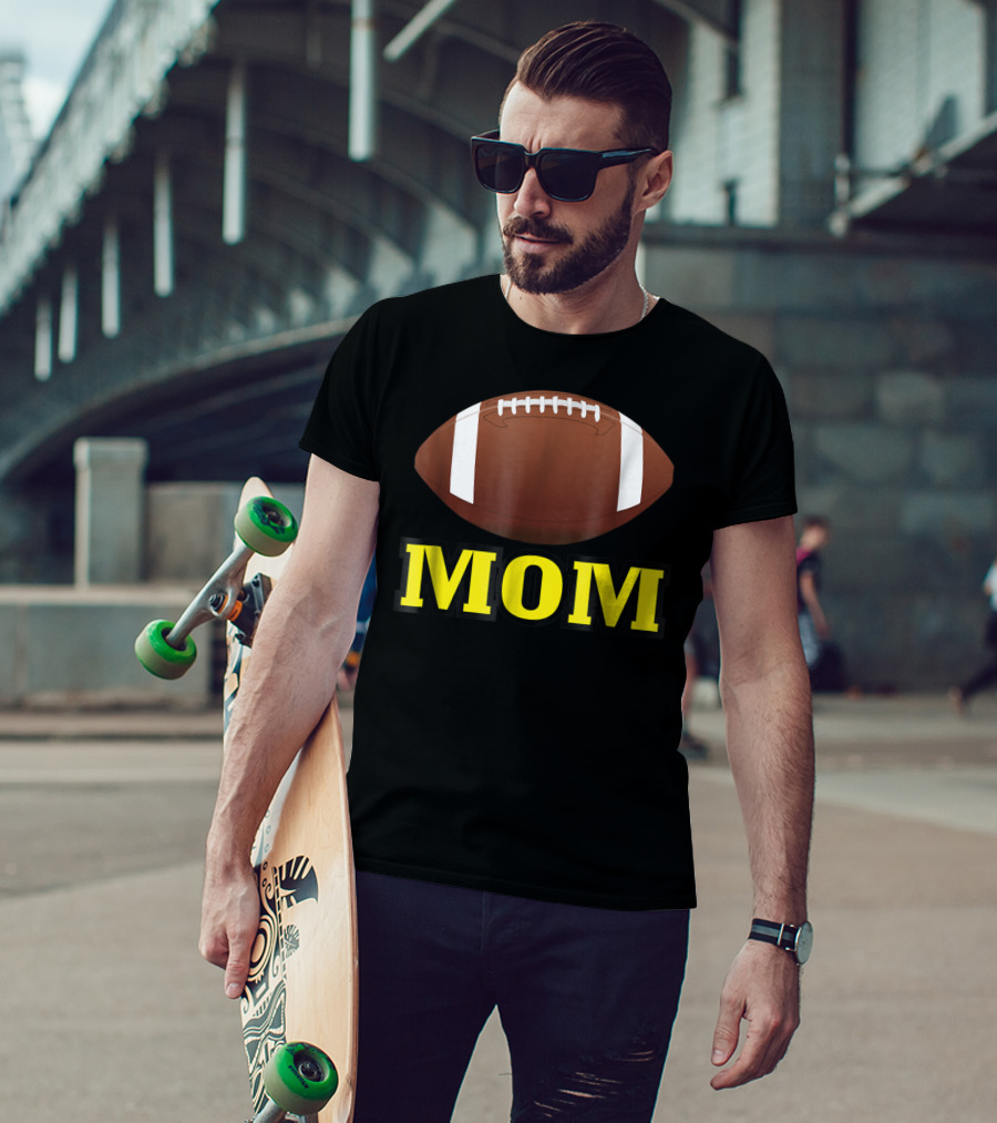 American Football Mom Gold Letters With Football T-Shirt