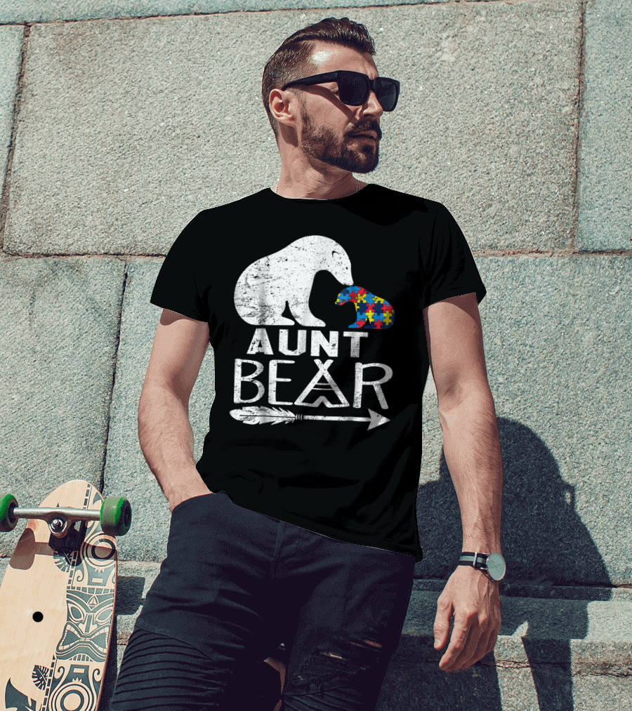 Aunt Bear Autism Awareness Puzzle Arrow Bear T-Shirt