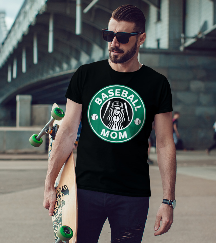 Baseball Mom Coffee Logo Style29 Double Baseball Bats Green Circle T-Shirt