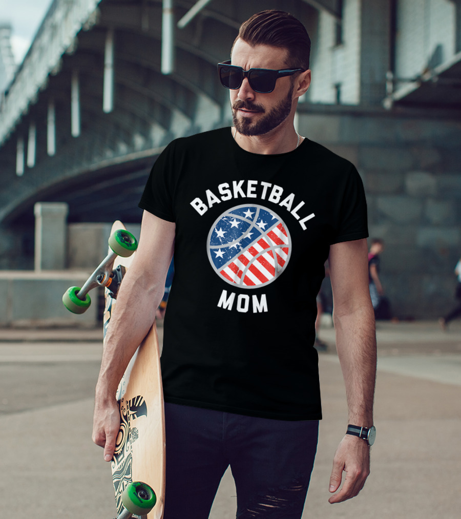 Basketball Mom Patriotic Stars And Stripes Ball Support T-Shirt
