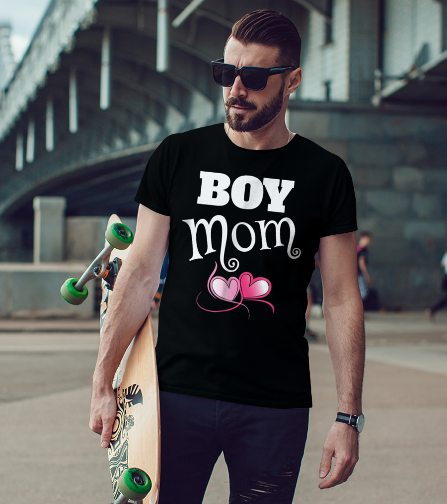 Boy Mom Love My Boys Gender Reveal Party Hearts T-Shirt