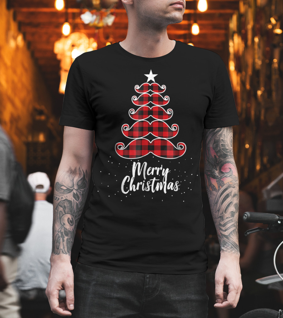 Merry Christmas Buffalo Plaid Moustache Tree Mom Kid61 T-Shirt