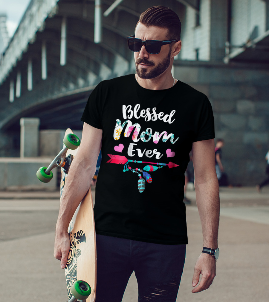 Blessed Mom Ever Floral Arrow Heart Thanksgiving Style31 T-Shirt